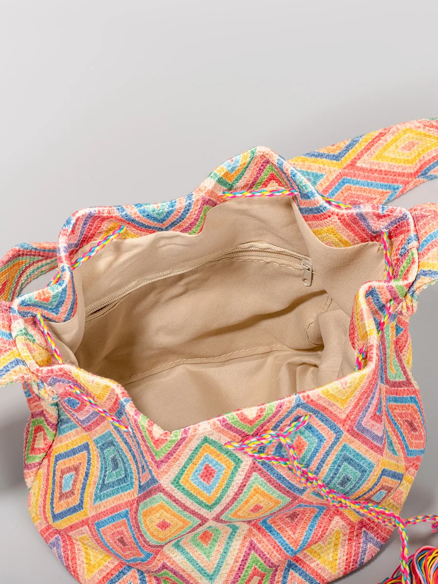 Bolso tipo cubo cruzado, bolso de lona de estilo étnico bohemio, lienzo estampado para mujer, bolsos diarios para ir al trabajo, bolsos de playa para verano