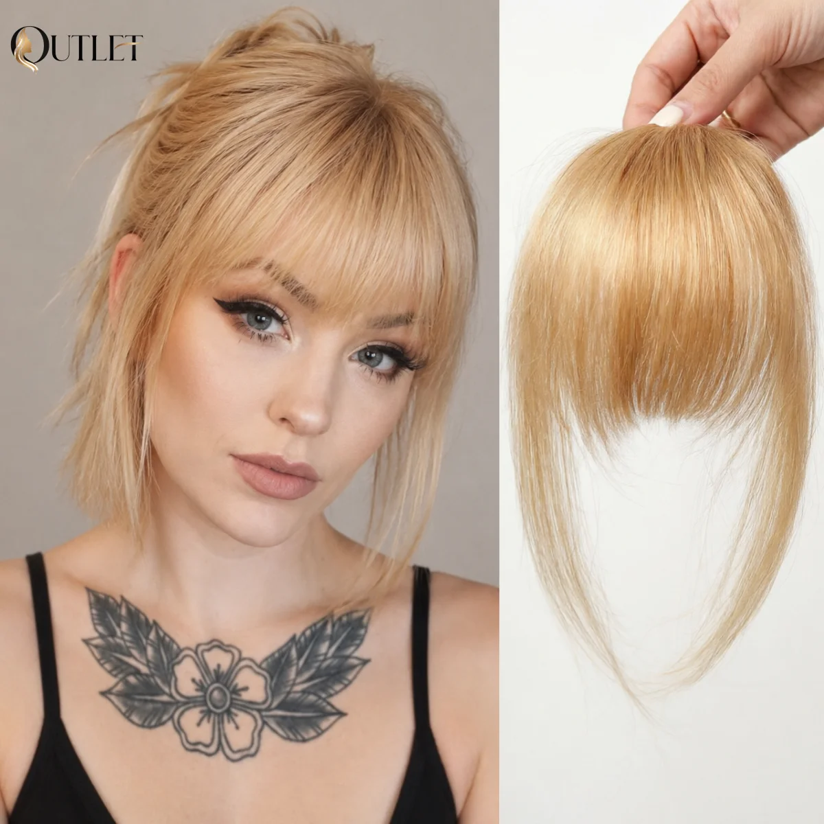 100% Human Hair Natural Caramel Light Blonde Golden Straight Bangs Upgraded 3D Air Wispy Fringe with Sideburns Clip in Hair