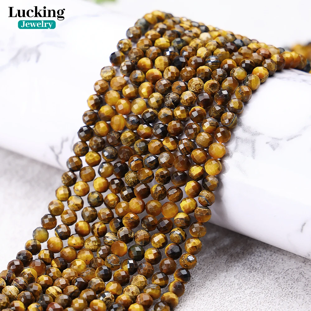 100% Natural Yellow Tiger Eye Faceted Loose Beads 2 3 4mm For Jewelry Making Bracelet Necklace Accessories 15'' 4 6 8 10 12mm