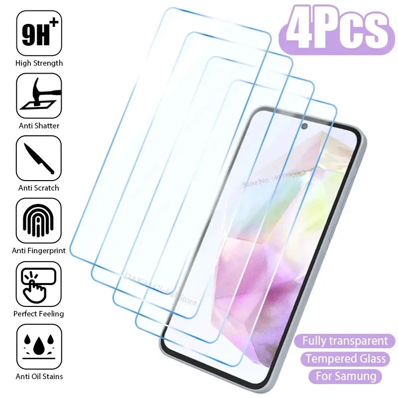 4PCS Tempered Glass For Samsung Galaxy A15 A55 A54 A14 A52S A13 A53 A34 A33 S21 FE 5G A35 A25 A24 A23 A32 A22 Screen Protectors