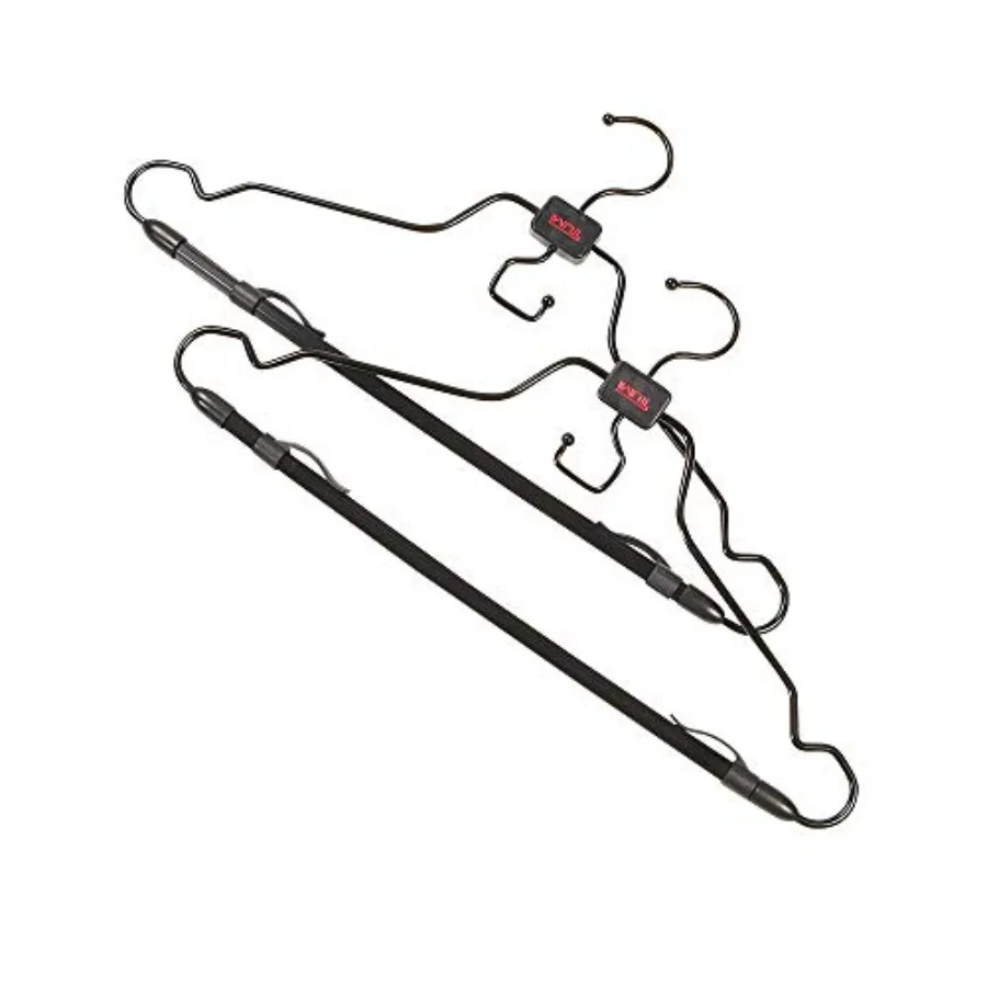 

- 2-Piece Hangers Set - Travel Clothes Hanger for Suit Coat and Trousers - Space Saving Garment Bag Hangers w/ Hooks - Black