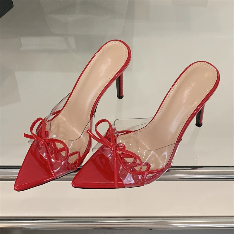 

Eilyken Street Style PVC Transparent Thin High Heels Women Slipper Sexy Pointed Toe Stripper Party Slides Summer Shoes