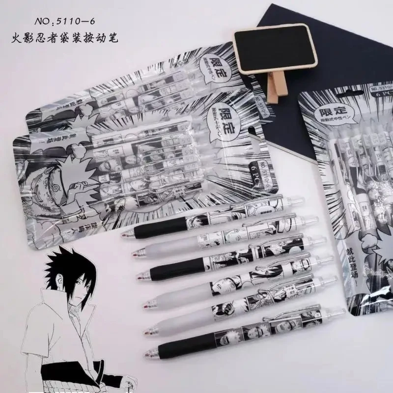 Naruto 6Pcs/set Gel Pen Anime Uchiha Itachi 0.5 Lack Ink Signature Pen School Writing Supplies Stationery Children Festivalgift
