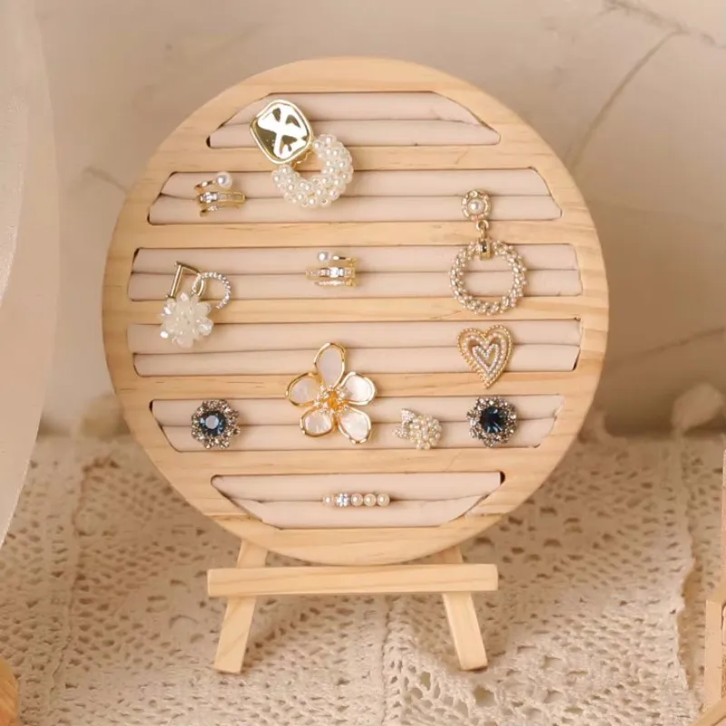 Wood Round Shape Jewelry Tray Ring Earrings Bracelet Display Plate Jewellery Storage Stand Counter Props - view 5