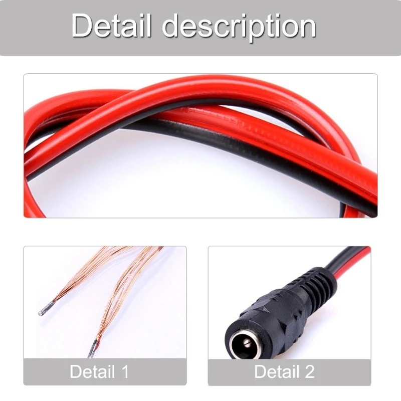 Female DC5.5mmx2.1mm Power Adapter Plugs Power Supply Cord with 5.5x2.1mm Female Socket, Easy Polarity Identification