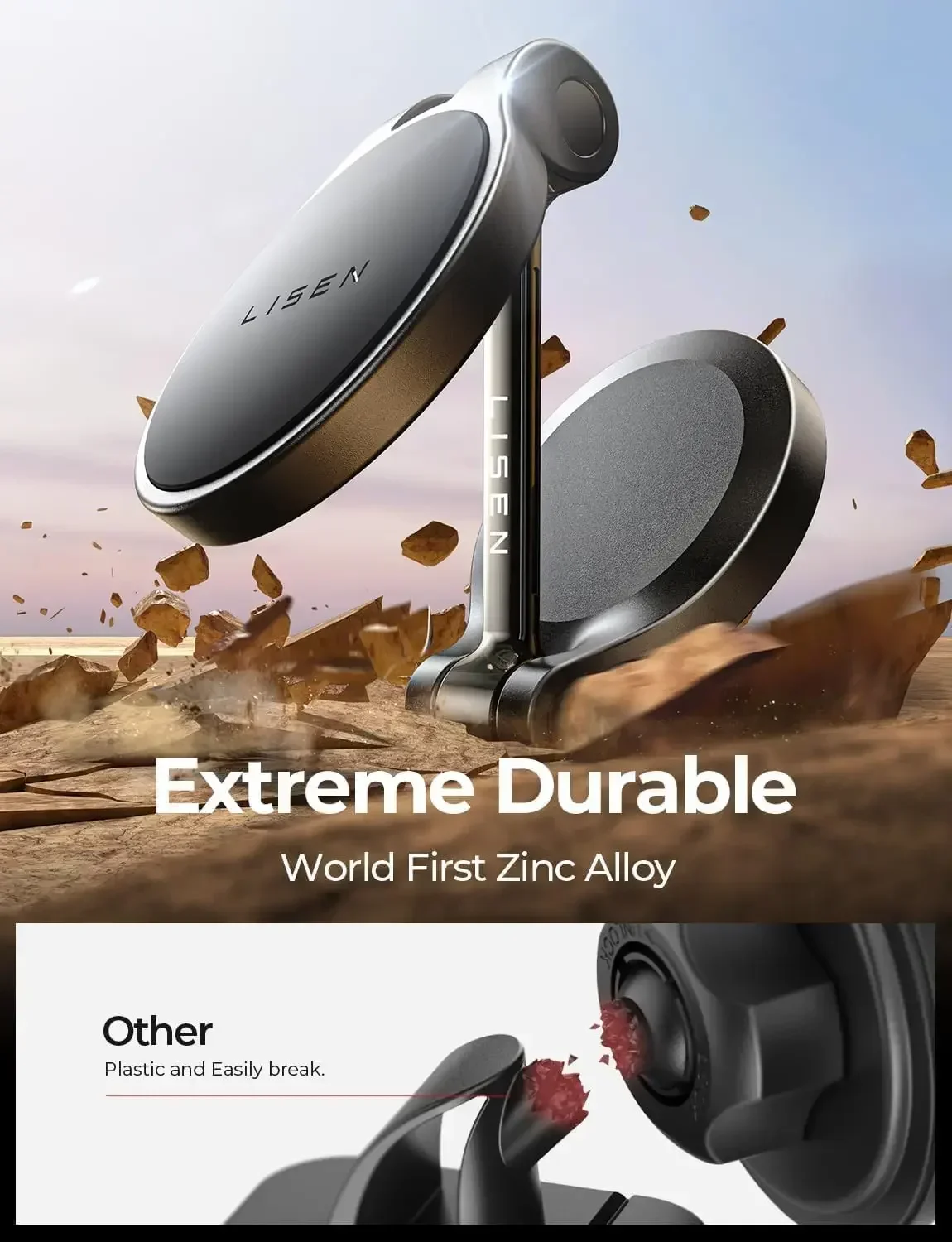 LISEN 2024 New Design Hands Free Folding Car Magnetic Phone Holder Rotatable Dash Cell Phone Holder for APPLE Samsung HUAWEI...