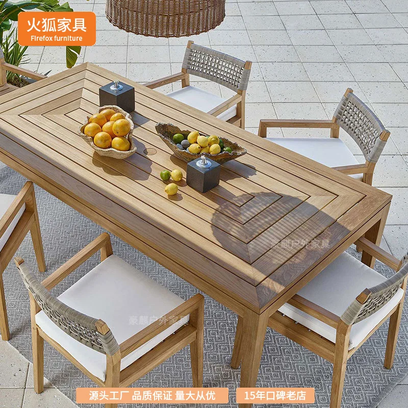 LMM solid wood long table open-air teak outdoor preservative garden balcony leisure table and chair furniture