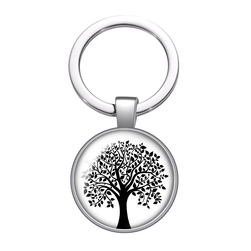 New Black style Tree of Life Family tree Photo 25mm glass cabochon keychain Bag Car key chain Ring Holder Charms keychain