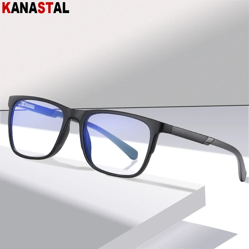 Men Blue Light Blocking Glasses Retro Male Computer TR90 Sqaure Eyeglasses Frame Anti Fatigue Prescription Eyewear