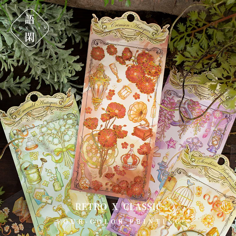 2 sheets /pack Golden Outline Flowers Memory DIY Waterptoof Decorative Stickers