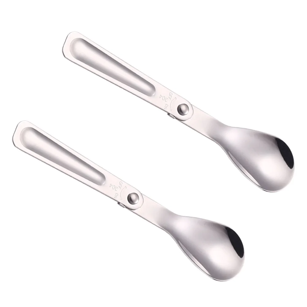 

2Pcs Foldable Stainless Steel Spoon Portable Travel Cutlery Camping Picnic Outdoor Climbing Adventure Foldable Spoon