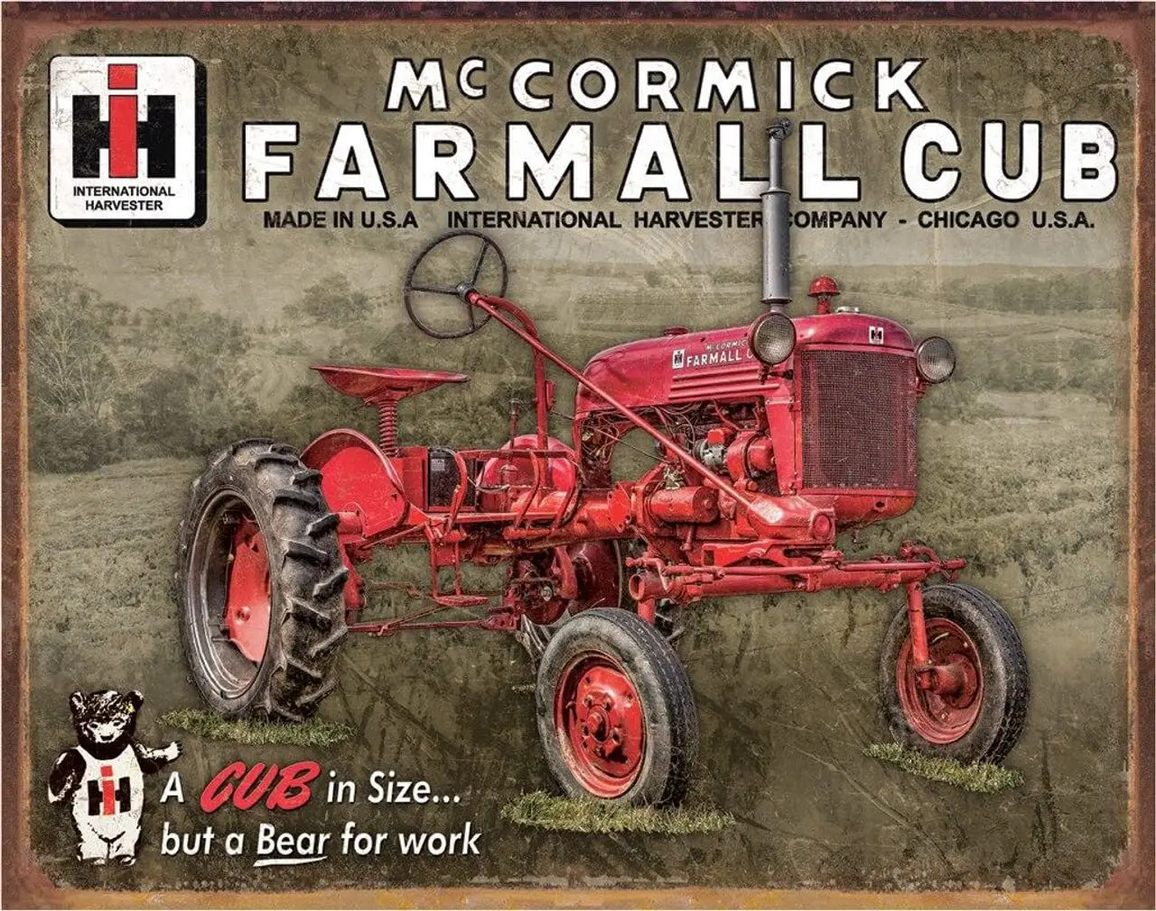 Desperate Enterprises Farmall Cub Tin Sign - Nostalgic Vintage Metal Wall Decor - Made in USA sign