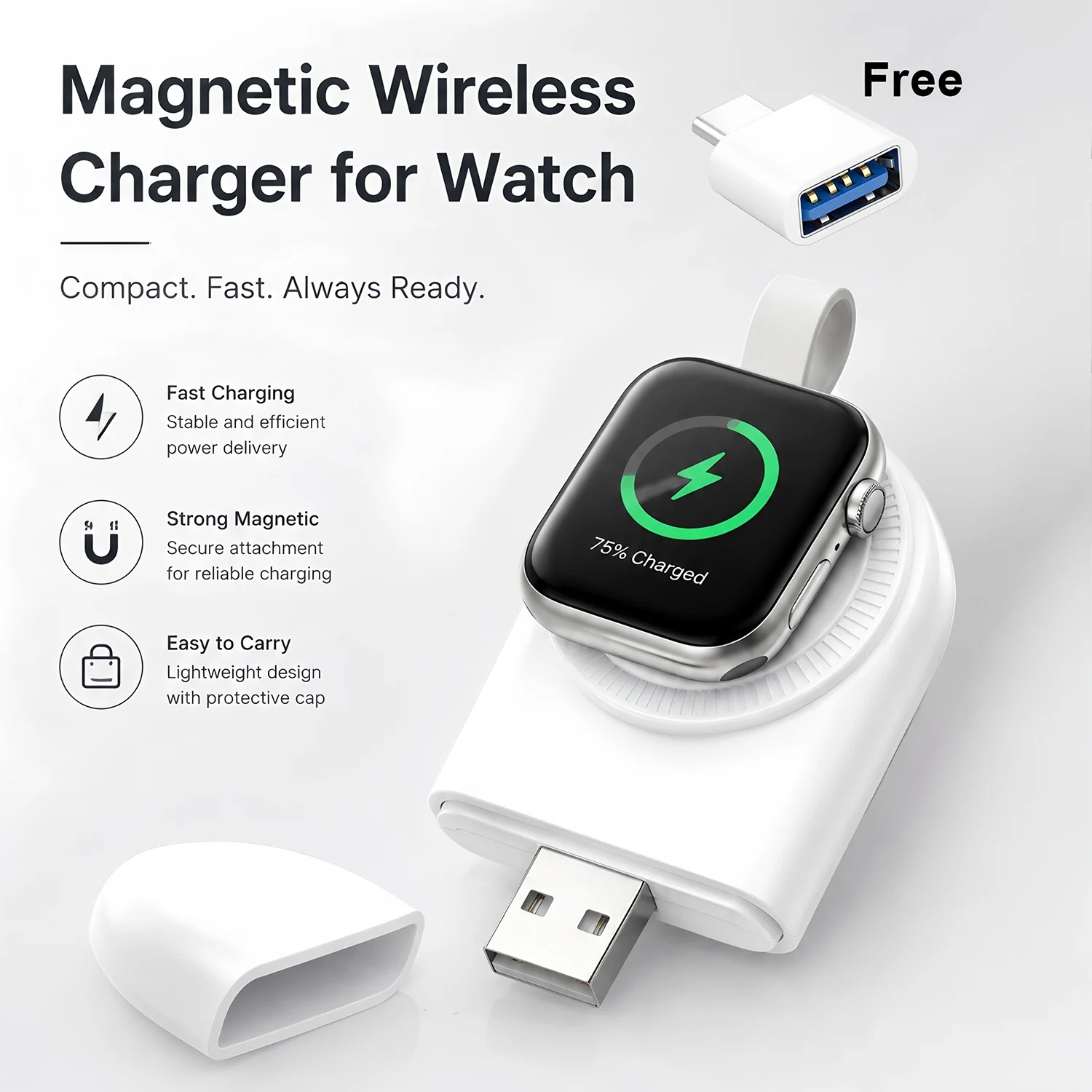 Wireless Magnetic Mini Watch Charger Base USB Ports With Type-C Charging for Apple Watch Portable Charger
