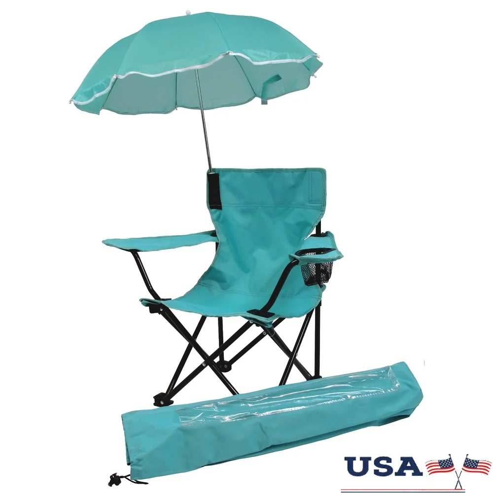 

Folding Kids Canopy Chair with Removable Umbrella Shade Portable Tote Bag Cup Holder Safety Locks Outdoor Use