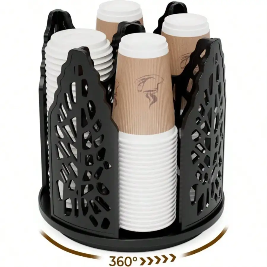 Rotating Paper Cup Holder With 4 Tiers, Disposable Coffee Cup Dispenser, Storage Box, Detachable Plastic Cup And Lid Rack, Suitable For Countertops, Kitchens, Coffee Stations, And Bathrooms