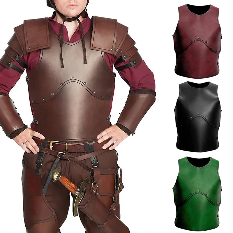 Medieval Viking Pirate Knight Body Chest Armor PU Leather Cuirass Breastplate Halloween Outfit Cosplay Costume LARP Vest Coat