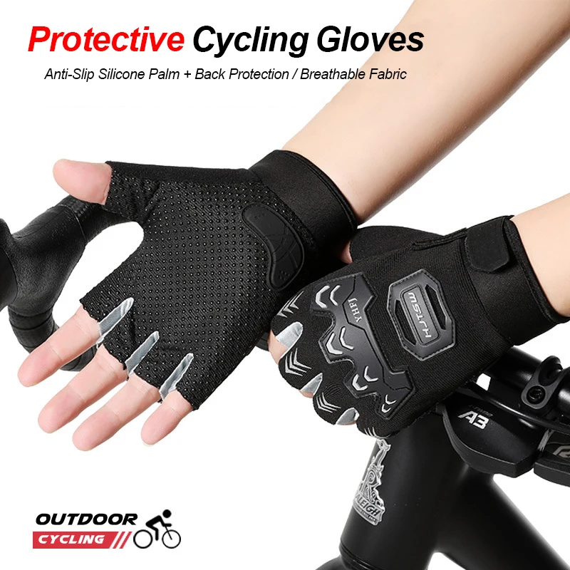 Mtb Fingerless Gloves for Men Cycling Anti-Slip Shock-Absorbing Protective Shell Motorcycle Gym Workout Outdoor Sports Gloves