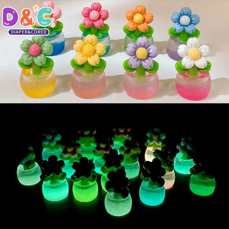 2Pcs Luminous Flower Potted Plants Ornament Micro Garden Landscape Decoration DIY Resin Glow Decor Toys