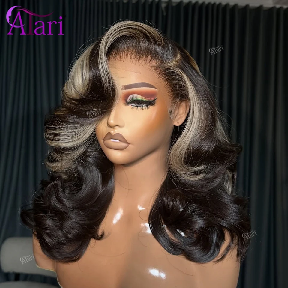 Transparante 13X4 Lace Frontal Body Wave Brede Streep Haarwerk van Echt Haar Asblonde Highlights 13X6 Lace Front Braziliaans Haarwerk