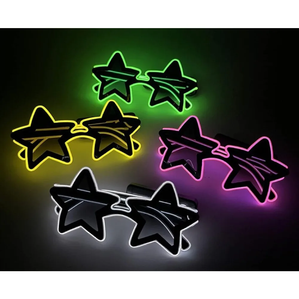 Halloween Star Eyes Glasses EL Wire Glowing Eyewear LED Light Up Costume Festival Party Sunglasses (Fluorescent Green)