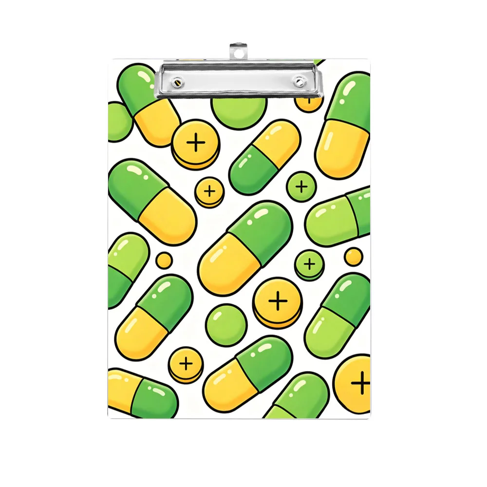 

1pc A4 size pill capsule theme with clip on writing board double-sided printed pattern office and study supplies