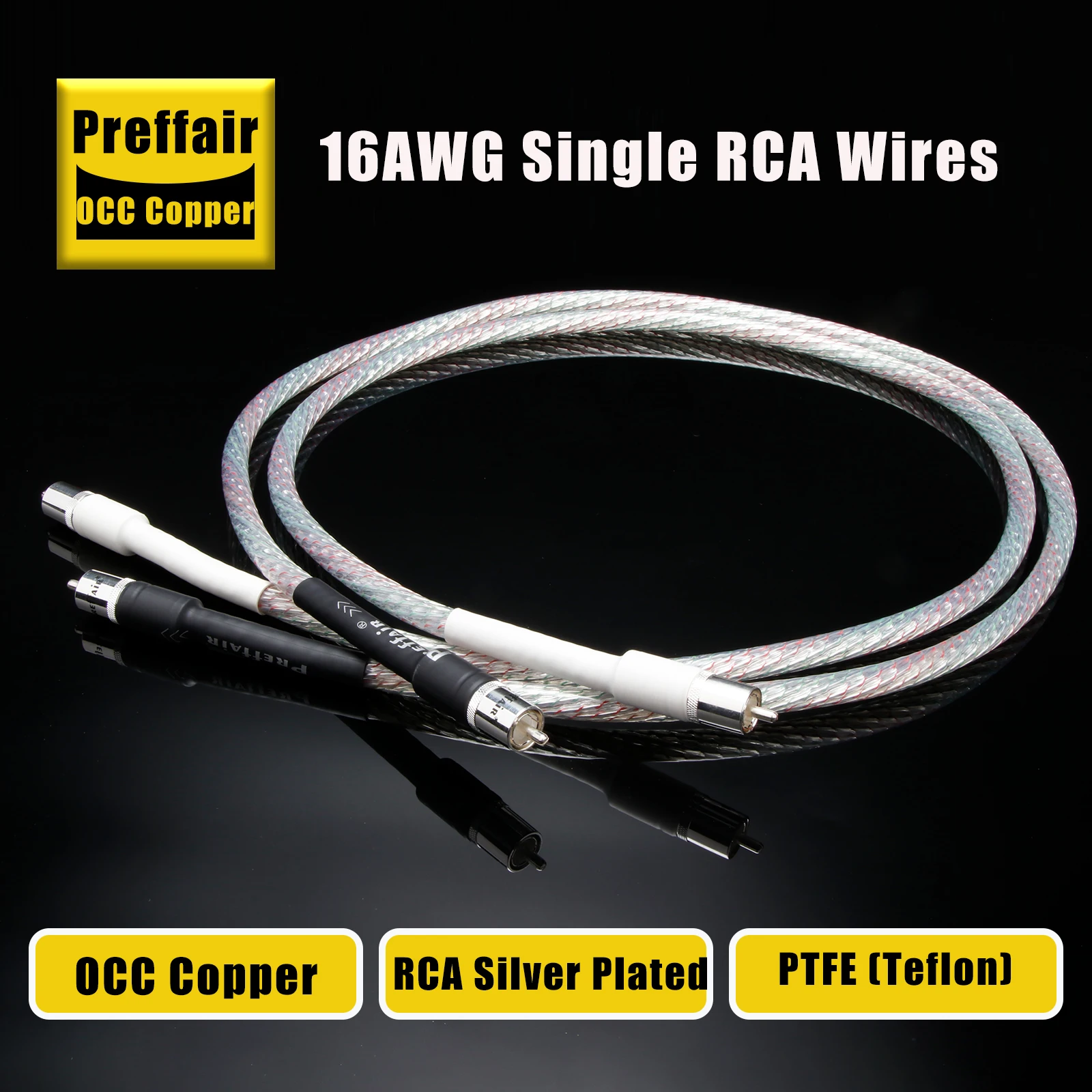 

Кабель Preffair Hi-Fi RCA с медными жилами 7N OCC и посеребренными разъемами RCA для аудио и видео