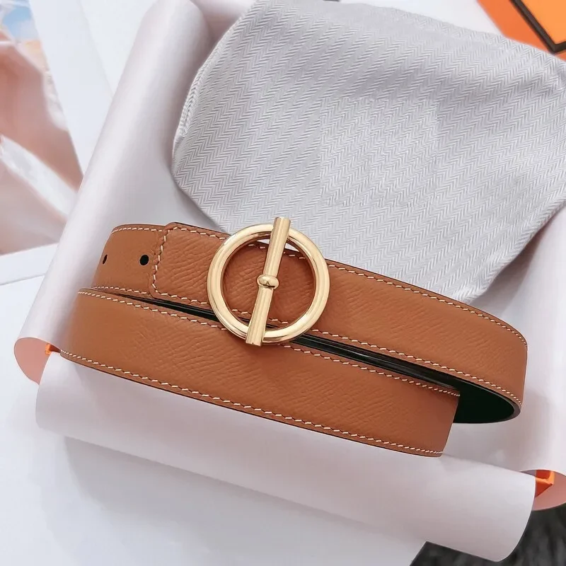 Smooth buckle belt 2.5 Women's hollow steel buckle belt with two sides of simple style palm-print leather belt