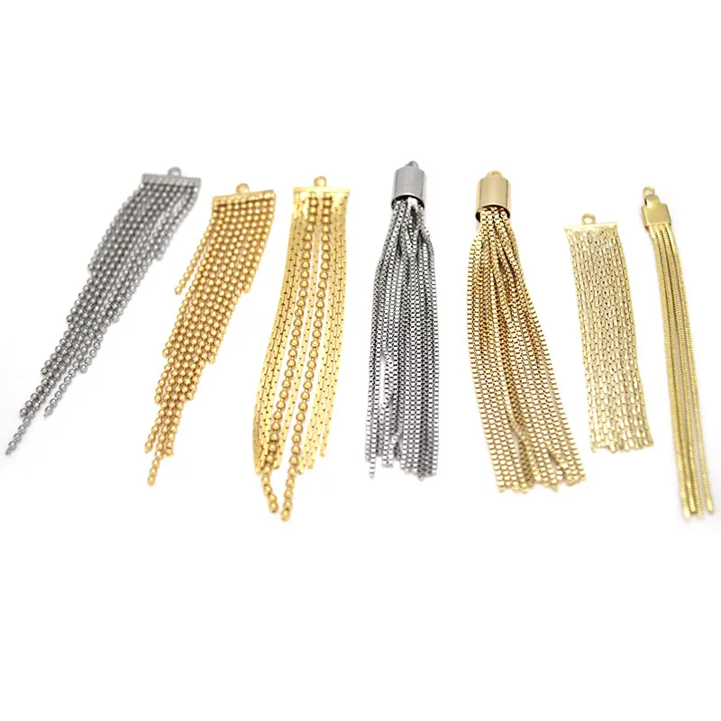 24K Gold Color 2PCS Brass Chain Tassel Earrings Making Tassel Charms Pendants DIY Necklace Jewelry Making Supplies Findings