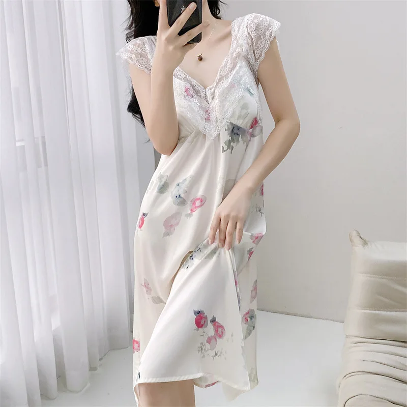 

Elegant Lace Sleepwear Homedress Women Nightgown Sexy Nightdress Rayon Bathrobe Nightwear Dressing Gown Summer New Homedress