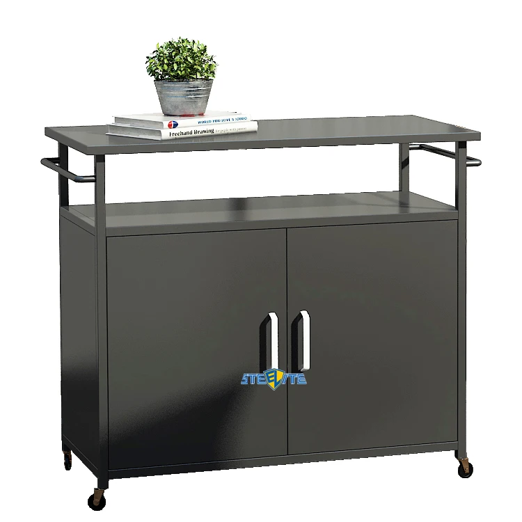 

Modern Outdoor Mobile Kitchen Food Preparation Trolley Storage Cabinet Kitchen Trolley Cart Serving Island with Wheels