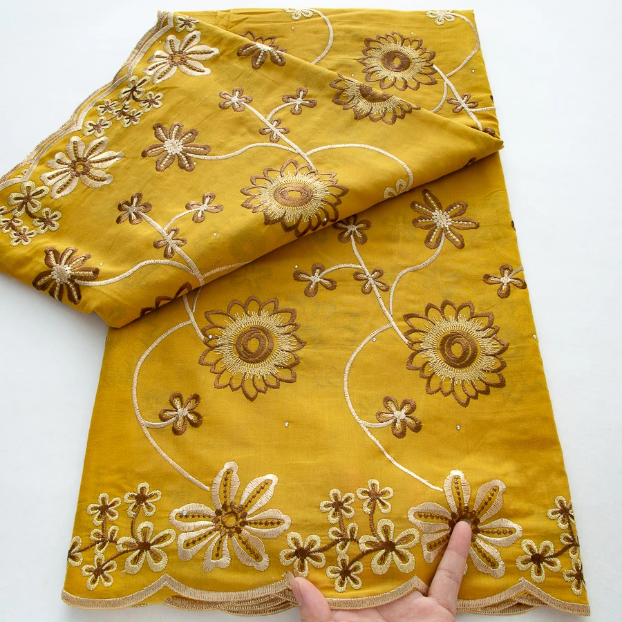 

Yellow African Embroidered Cotton Lace Fabric Dubai 2025 Swiss Voile Lace Fabric High Quality Nigerian Fabric for Women Sew 3230
