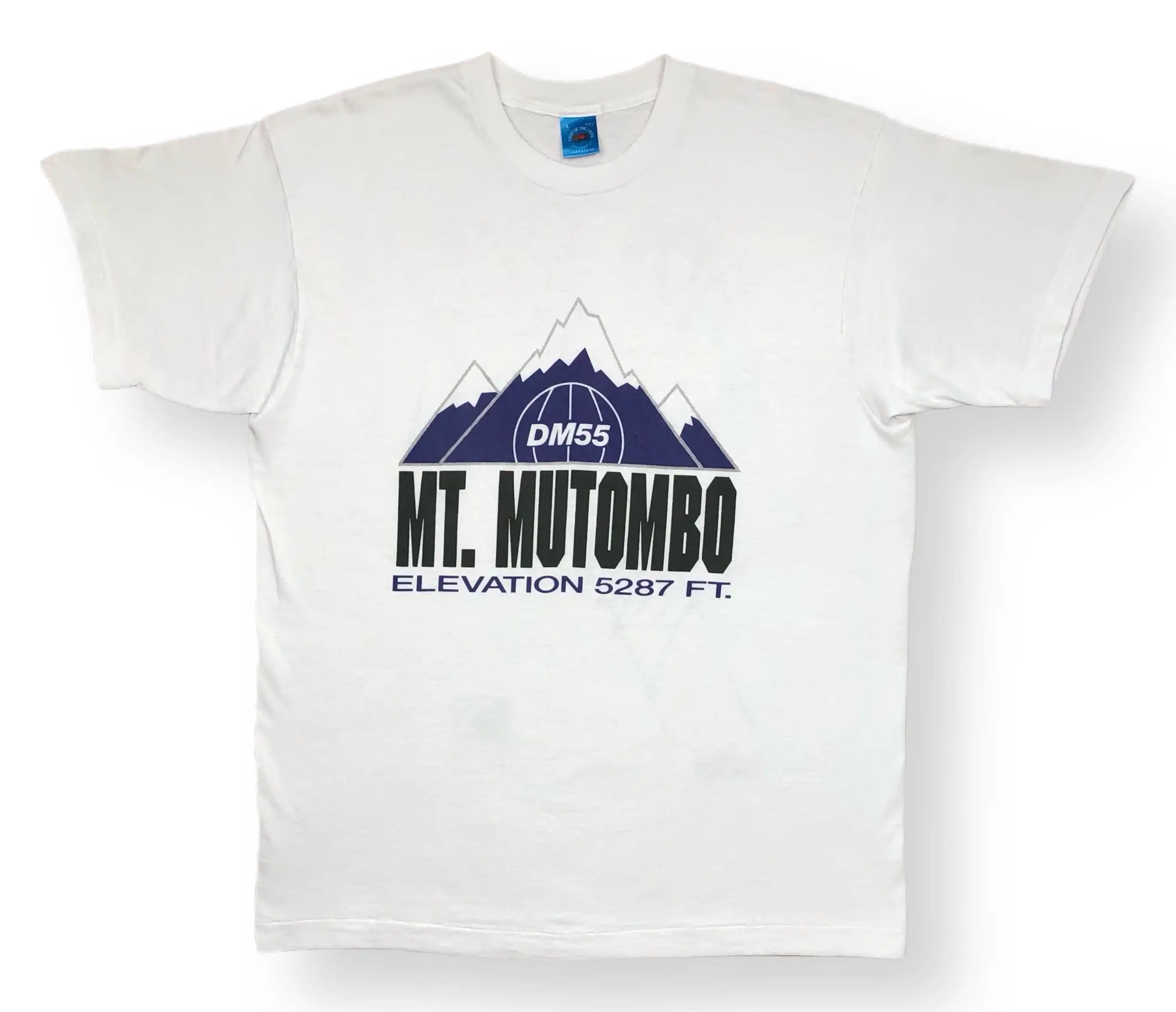 Vintage 90S Dikembe Mutombo Mt Elevation 5287Ft Double Sided Signature Basketball T Shirt Size Large Xl