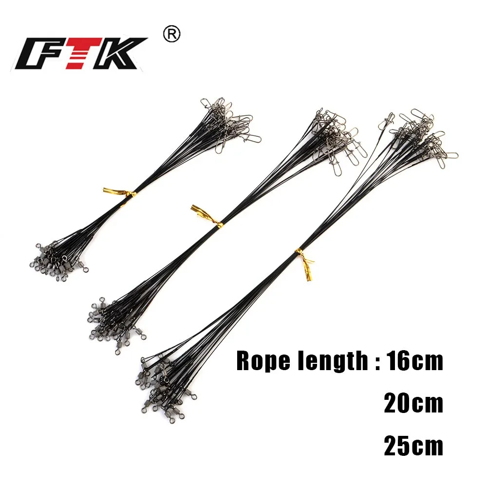 20 szt. Smycz ze stali nierdzewnej 16/20/25cm z obrotową smyczą Leadcore o długości 50lb do łowienia szczupaków