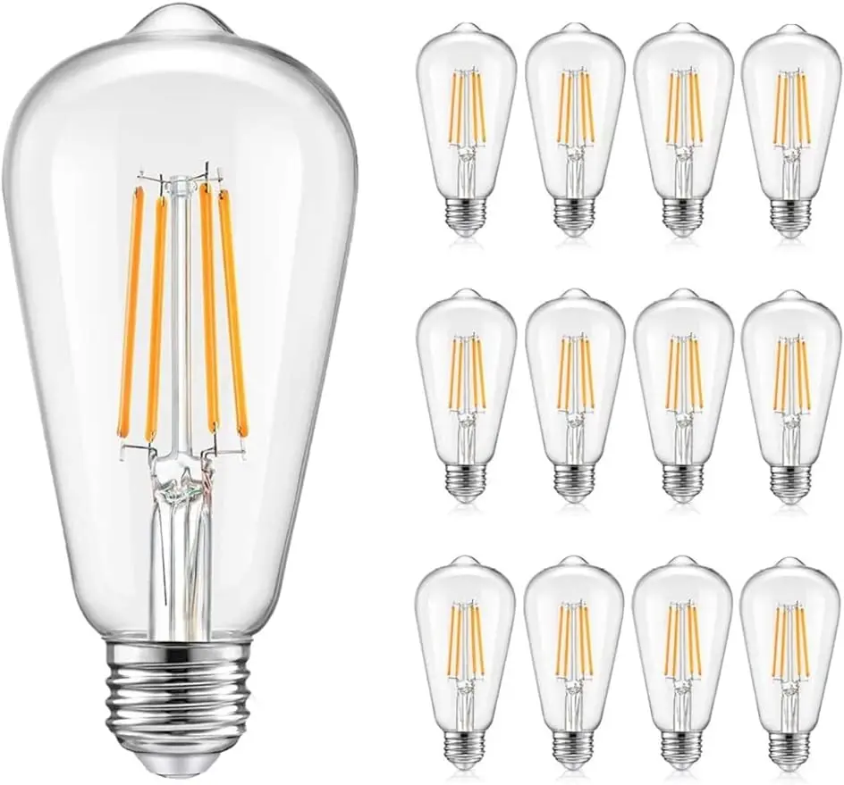 12 Pack Dimmable LED Edison Bulbs 40W Equivalent,4 Watt Filament Bulb,2700K Warm White ST19 Light Bulb,450LM E26 Vintage for Cei