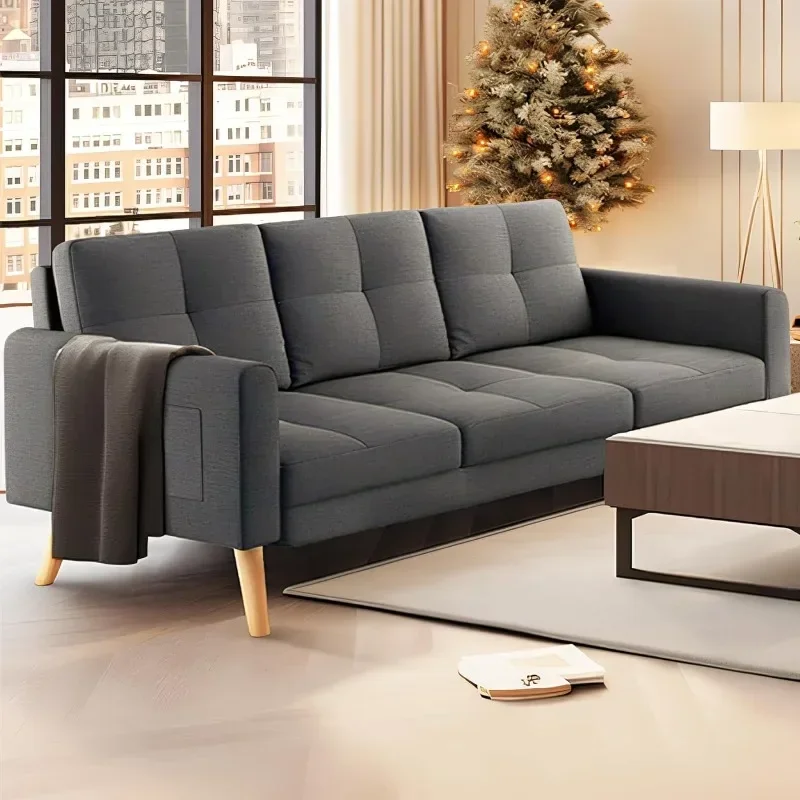 67” Sofa Couch with Soft Armrest Small Loveseat Sofa with 3 Comfy Pillows for Living Room 2-Seater Bench Seat for Teenagers Room