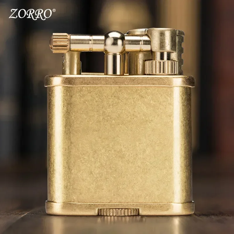 Zorro Creative Retro Design Kerosene Lighter Retro Brass Side Sliding Arm Lighter Men\'s Smoking Tool Gift