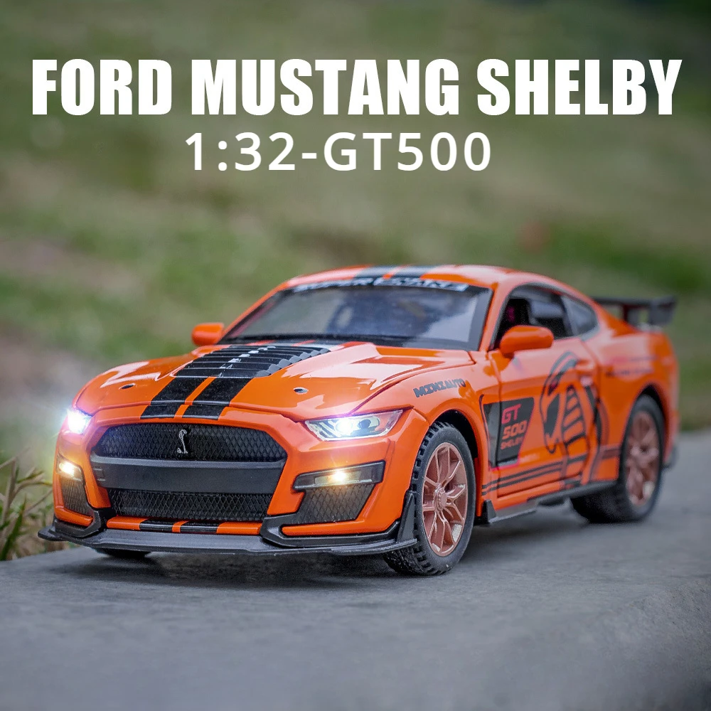 1:32 Ford Mustang Shelby GT500 Alloy Sports Car Model Diecast Metal Car Model Simulation Sound and Light Collection Kid Toy Gift