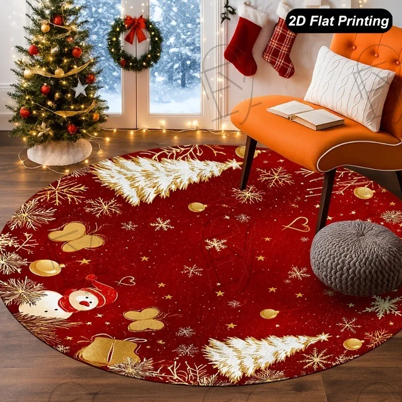 Christmas Santa Claus Round Rug Creative North Pole Town Circular Carpet Living Room Snow Vortex Kids Play Mat Holiday