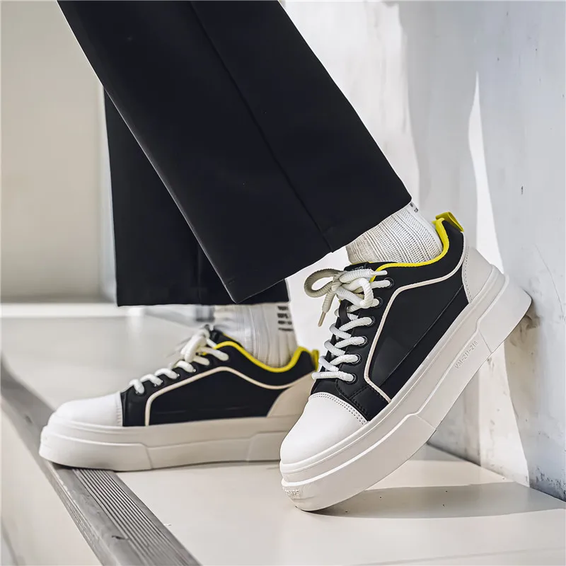 Fashion Black Men Casual Sneakers Outdoor Platform Runing Shoes Breathable Men Sport Shoes Light Walking Shoes Heightening Shoes