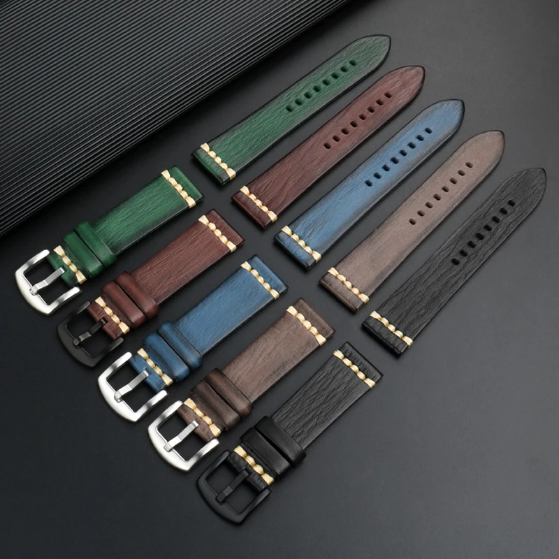 Handmade Leather Watch Strap for Panerai For Tudor Rudder Biwan Bronze For Breitling Italian Cowhide Watch Band 20mm 22mm 24mm