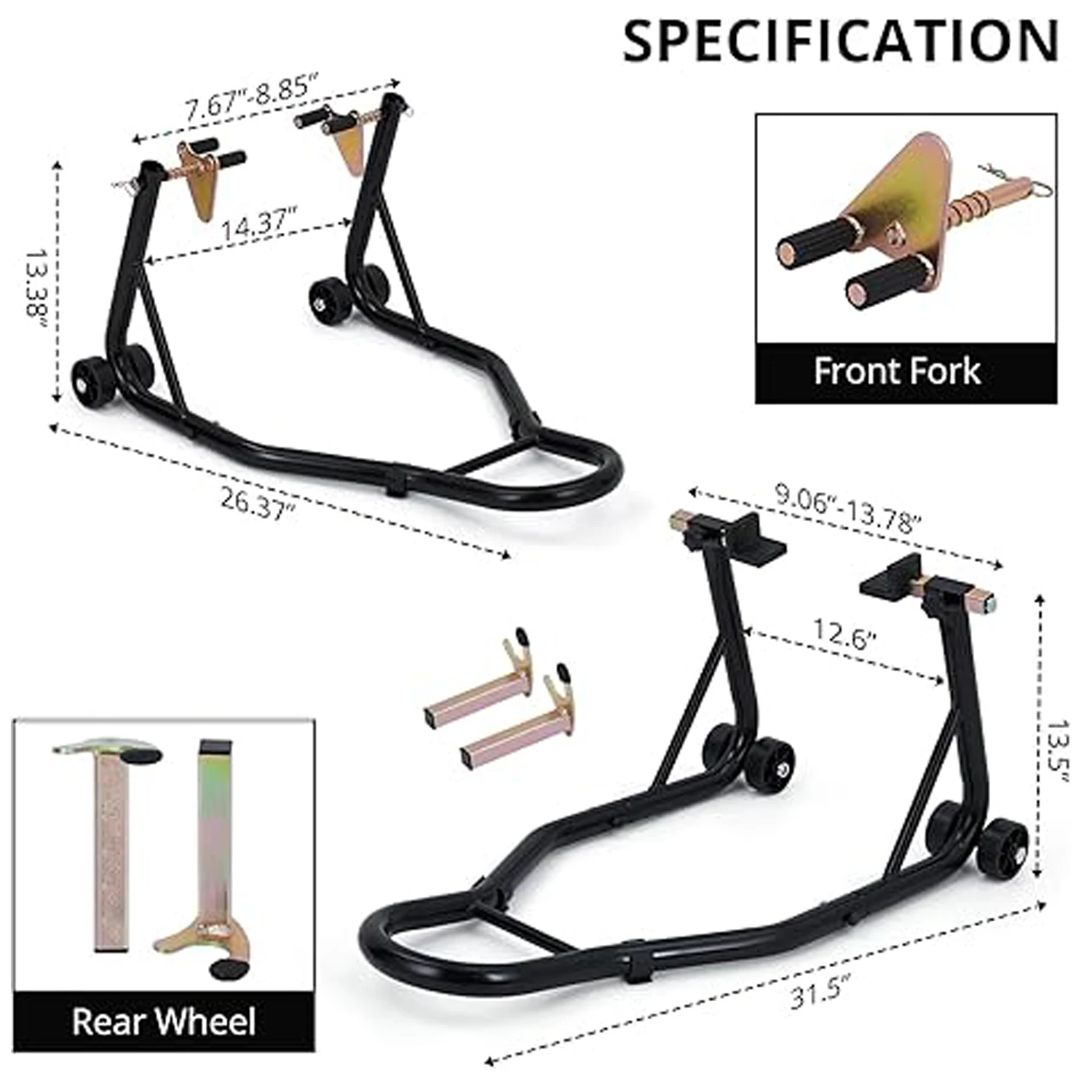 Motorcycle Stand, 850 lbs Weight Capacity,Front and Rear Wheel Lift Combination,Adjustable Rocker Shaft,Heavy Duty Paddock Stand