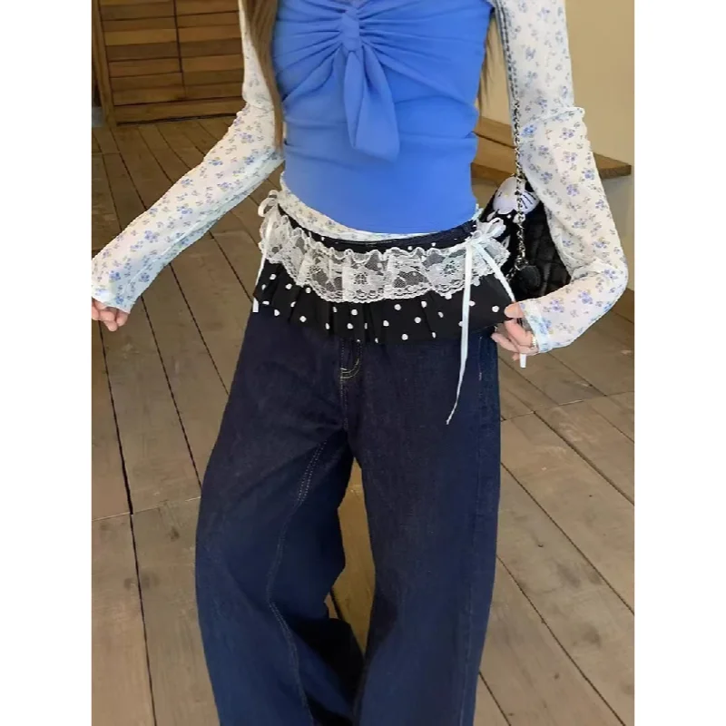 Gothic Lolita Black Polka Dot Micro Skirt White Lace Floral Ruffled Side Bow Tie Mini Skirt Y2k Streetwear Clubwear Skirt