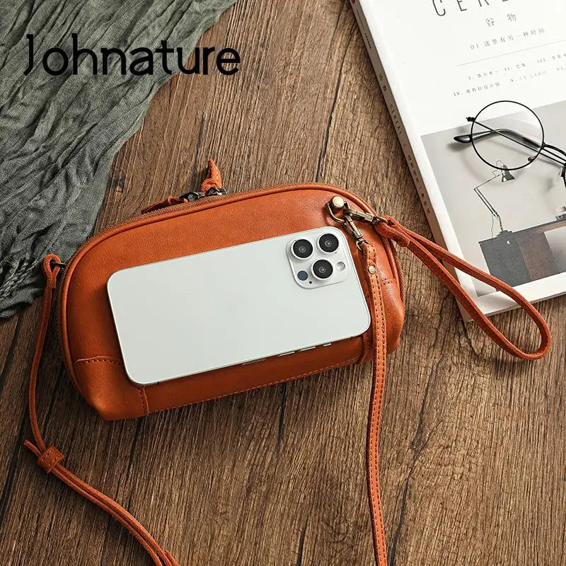 Johnature Simple Genuine Leather Women Small Bag Leisure Natural Soft Cowhide Solid Color Versatile Shoulder & Crossbody Bags