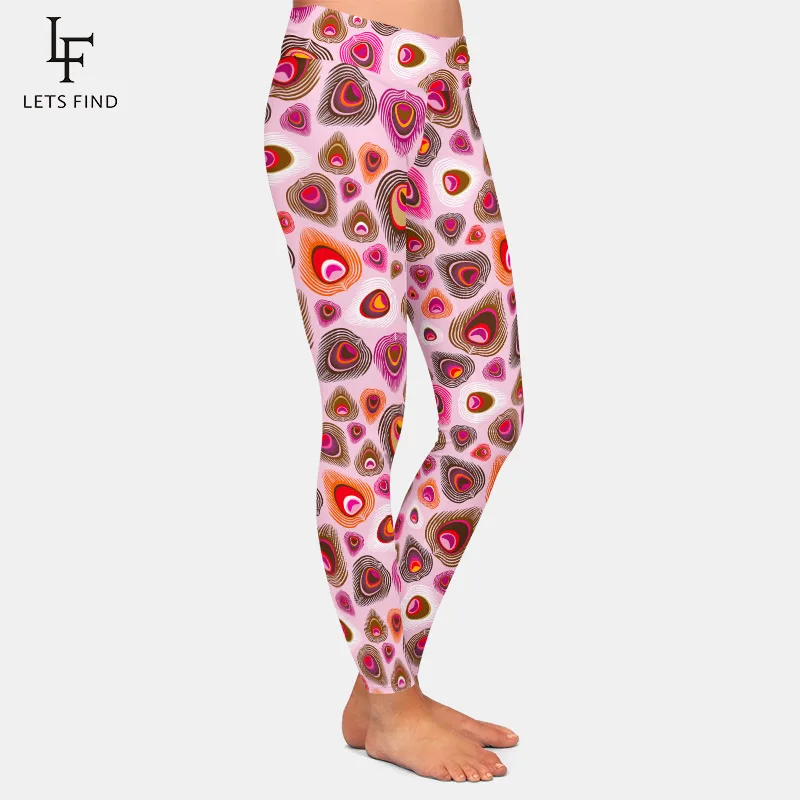 LETSFIND-Leggings élastiques taille haute pour femme, imprimé plume d'oiseau paon, fitness, lait super doux, injpeacock