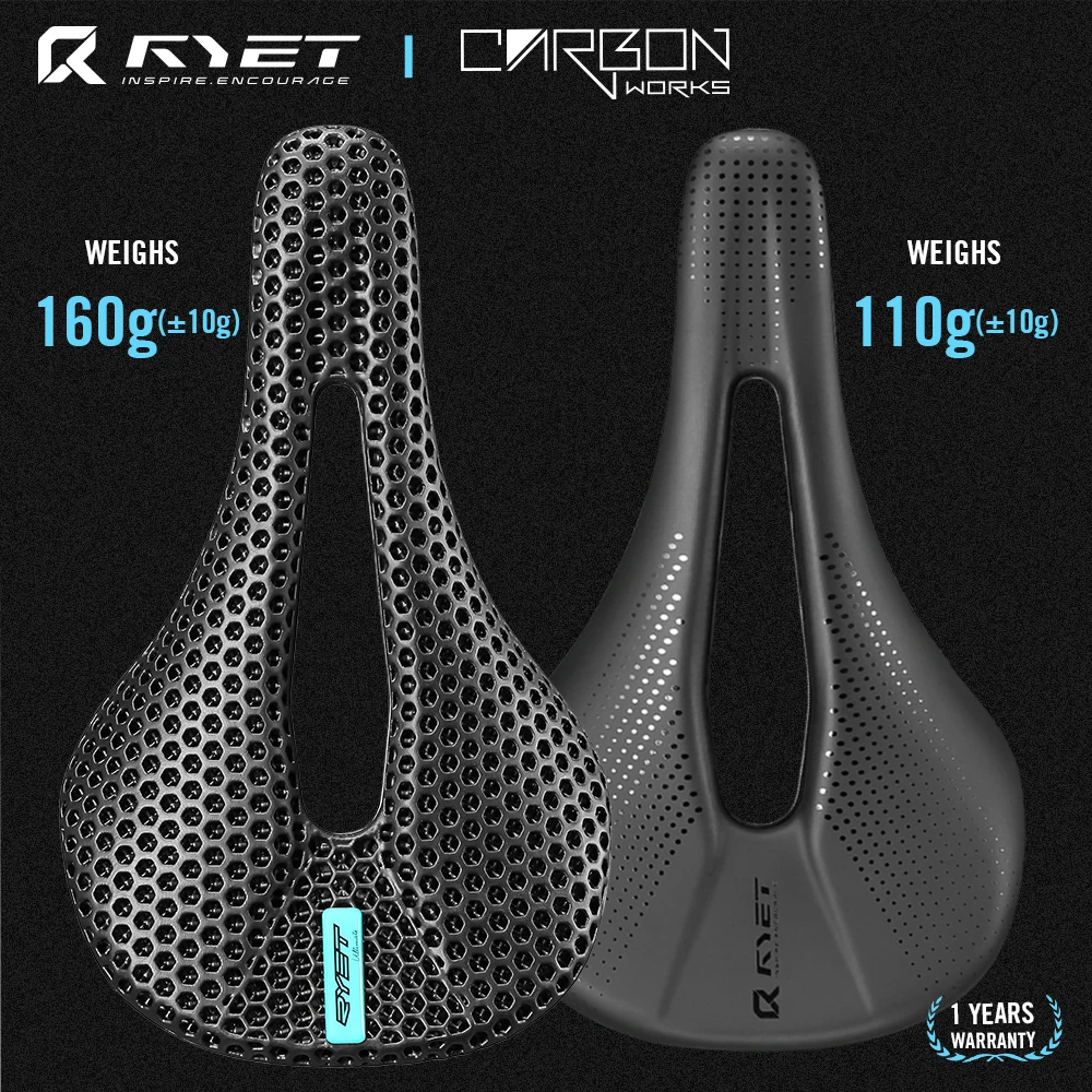 RYET 3D Printed Bike Carbon Saddle 140mm 143mm Super Light Road MTB Racing Saddles Bicycle Seat Cushion Cycling Seating Parts