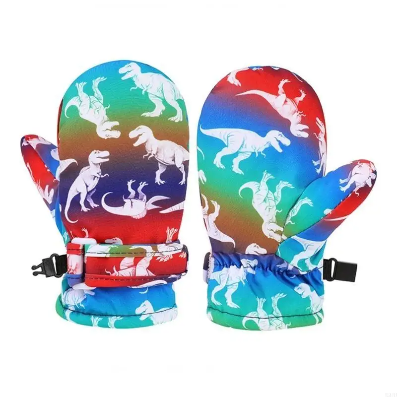 

R9JD YouthGloves for Outdoor Sports Comfortable Full Finger Ski Wear Little Explorers Cartoon Themed Ski Gloves for Winter