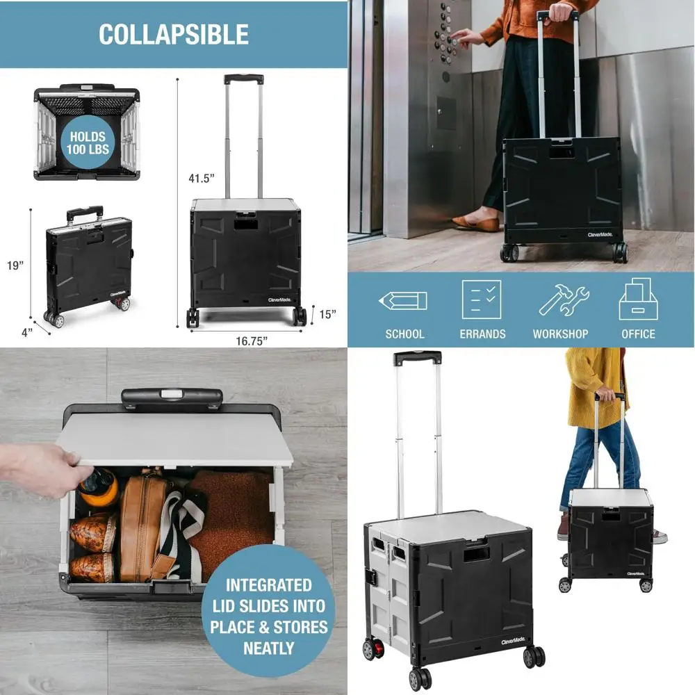 

4-Wheel Swivel Rolling Crate with Lid and Handle - 55L, 100lb Capacity, Cool Gray