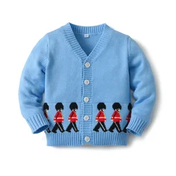 Boy Knitwear Cardigan Knit Sweaters for Boys Pullovers Kids Embroidery Soldier Knitted Sweater Children Winter Tops Baby Coat