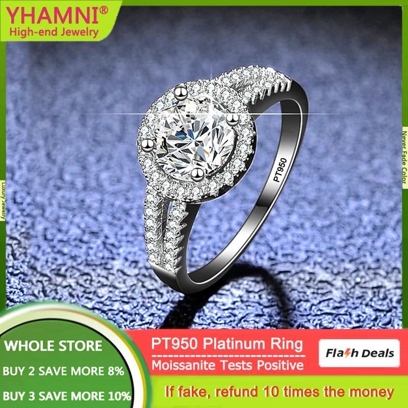 

Luxury PT950 Platinum Ring with GRA Credentials Real 1 Carat Diamond Moissanite Rings Wholesale Wedding Accessories for Women