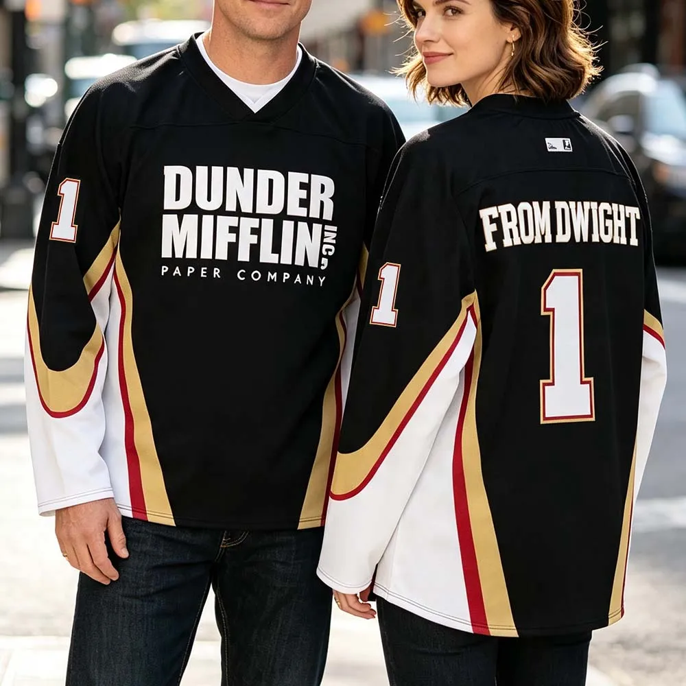 The Office From Dwight Unisex Hockey Jersey Long Sleeve Loose Men Women Shirt Fashion Design Graphic Print Merch Soft Casual Top